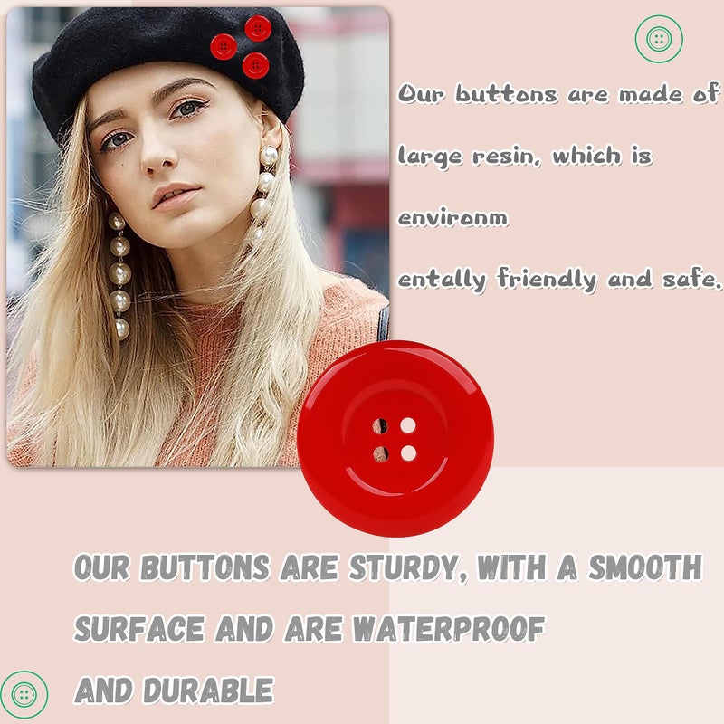 YAKA 50pcs 4 Holes Round Sewing Resin Buttons1.5inch/38mm in Bulk for Environmental Sewing Fasteners Scrapbooking DIY Sewing Tailor Crafts Coats Clothe Red - Image 3